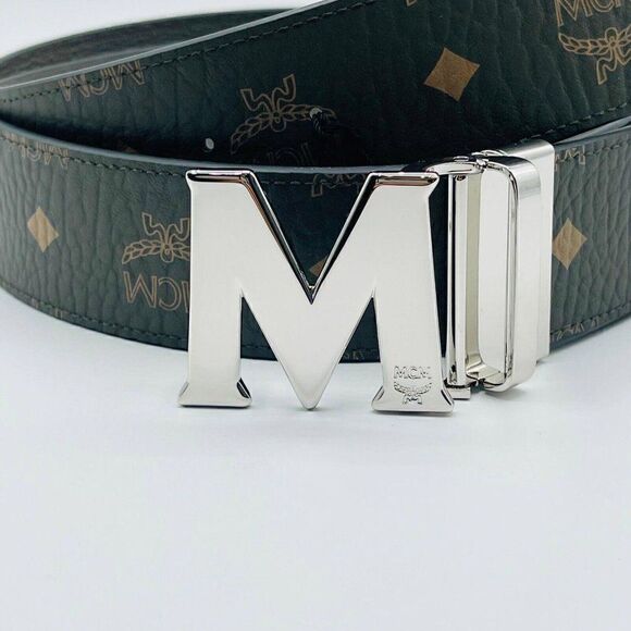 $350 MCM Sea Turtle Green Visetos Canvas M Buckle Reversible Belt - Picture 2 of 6